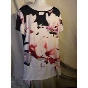 NEW  Black & Pink Summer Flowered 4X Plus Top-Soft Stretchy Fabric-long side hem